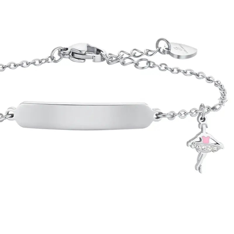 BRACCIALE BAMBINA IN ACCIAIO BALLERINA E PIASTRA miniatura 2