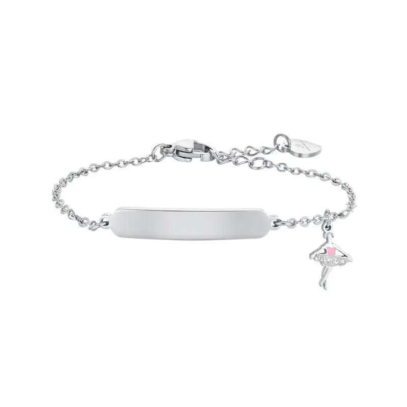 BRACCIALE BAMBINA IN ACCIAIO BALLERINA E PIASTRA