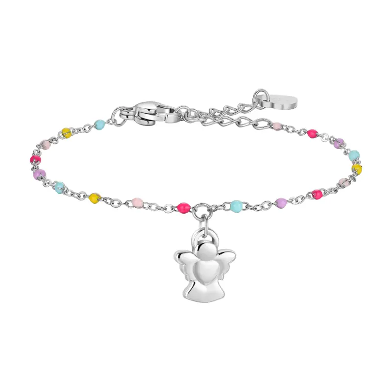 BRACCIALE BAMBINA IN ACCIAIO CON ANGELO ED ELEMENTI MULTICOLOR