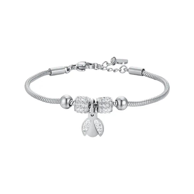 BRACCIALE BAMBINA IN ACCIAIO CON COCCINELLA CON CRISTALLI BIANCHI