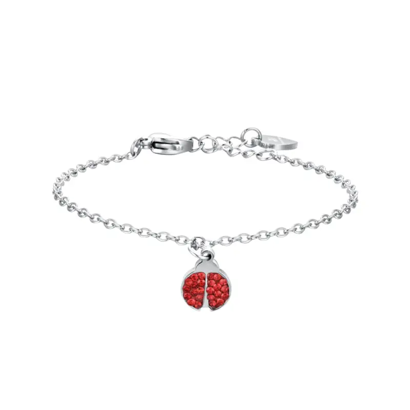 BRACCIALE BAMBINA IN ACCIAIO CON COCCINELLA E CRISTALLI ROSSI