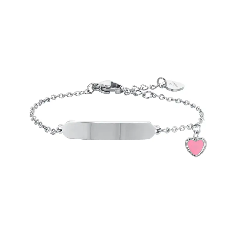 BRACCIALE BAMBINA IN ACCIAIO CON CUORE E PIASTRA