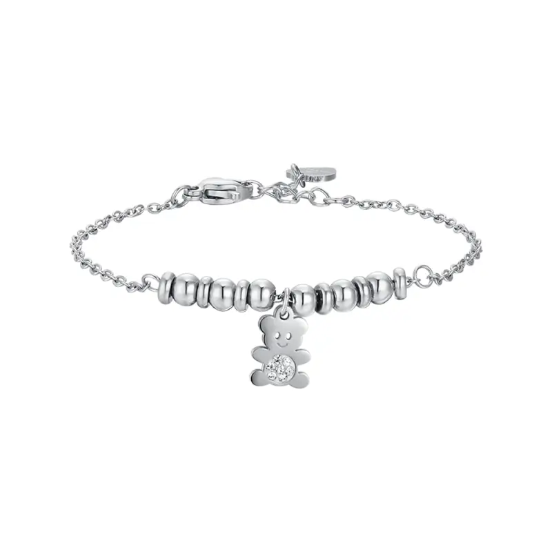 BRACCIALE BAMBINA IN ACCIAIO CON ORSETTO CON CRISTALLI BIANCHI