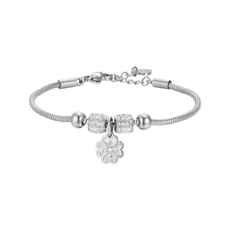 BRACCIALE BAMBINA IN ACCIAIO CON QUADRIFOGLIO CON CRISTALLI BIANCHI