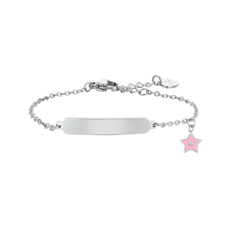 BRACCIALE BAMBINA IN ACCIAIO SMALTO ROSA E PIASTRA