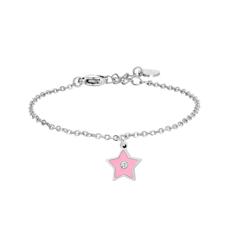 BRACCIALE BAMBINA IN ACCIAIO SMALTO ROSA