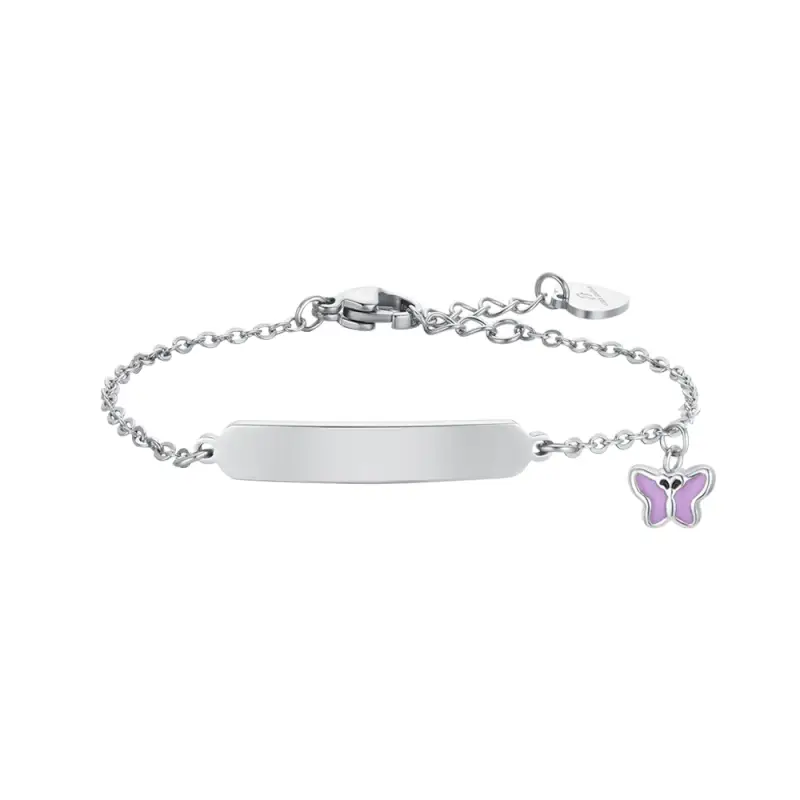 BRACCIALE BAMBINA IN ACCIAIO SMALTO VIOLA E PIASTRA
