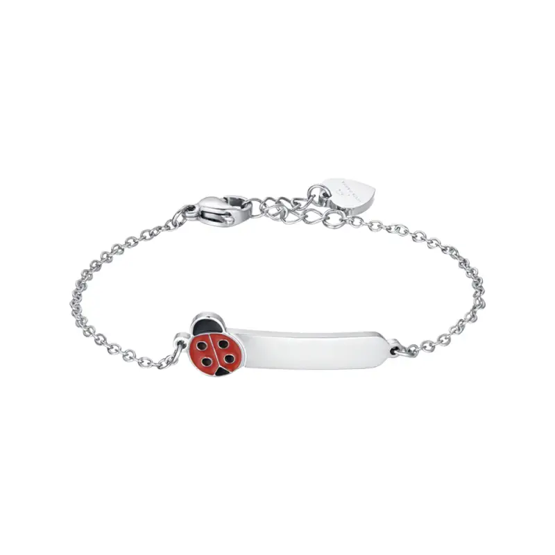 BRACCIALE BAMBINA PERSONALIZZABILE IN ACCIAIO CON COCCINELLA