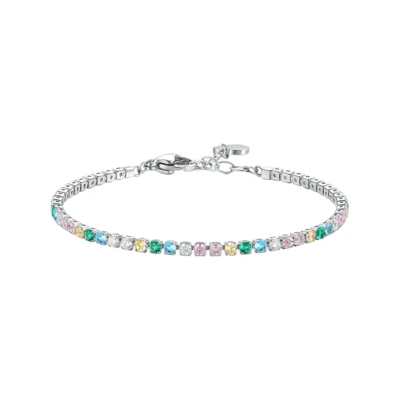 BRACCIALE BAMBINA TENNIS IN ACCIAIO CON ZIRCONI MULTICOLOR