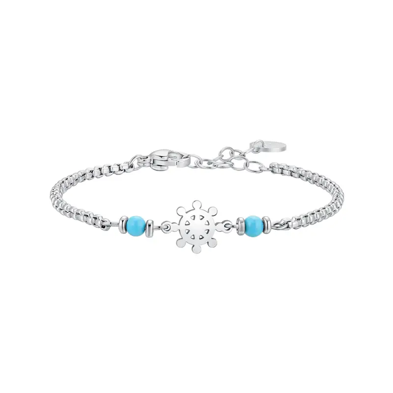 BRACCIALE BAMBINO IN ACCIAIO CON ANCORA E PIETRE TURCHESI