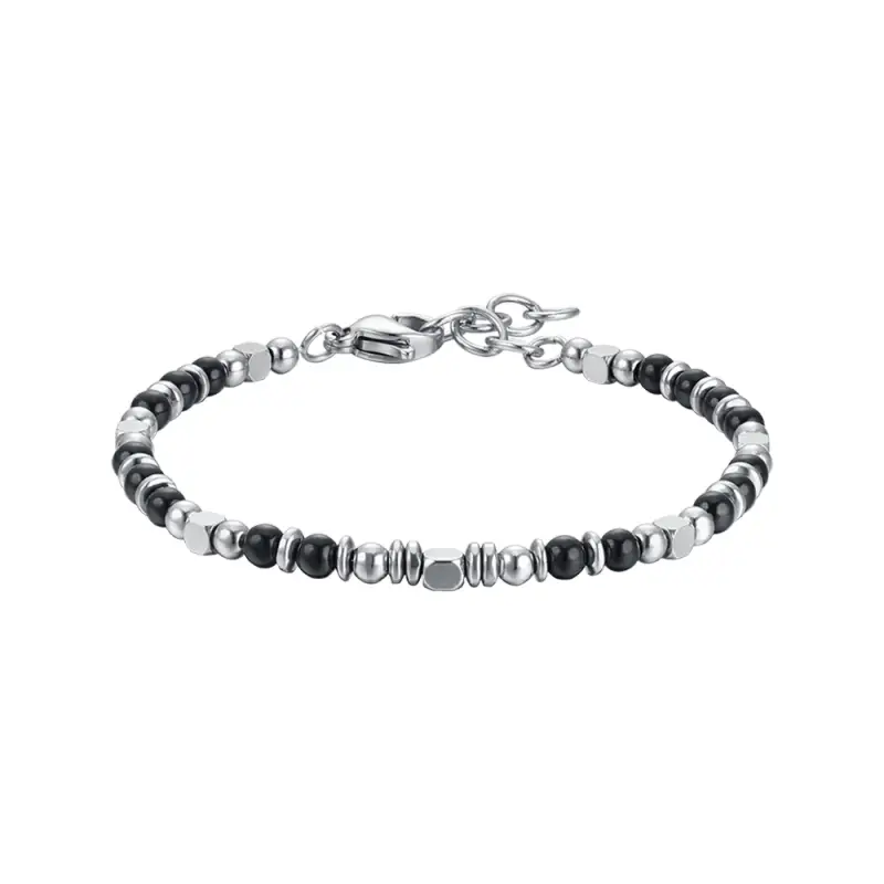 BRACCIALE BAMBINO IN ACCIAIO CON PIETRE NERE E GRIGIE