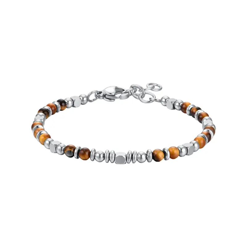 BRACCIALE BAMBINO IN ACCIAIO CON PIETRE OCCHIO DI TIGRE E GRIGIE