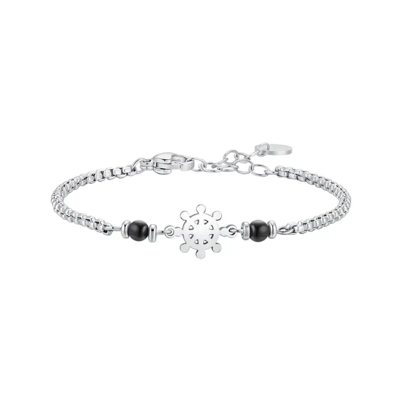 BRACCIALE BAMBINO IN ACCIAIO CON TIMONE E PIETRE AGATA NERA