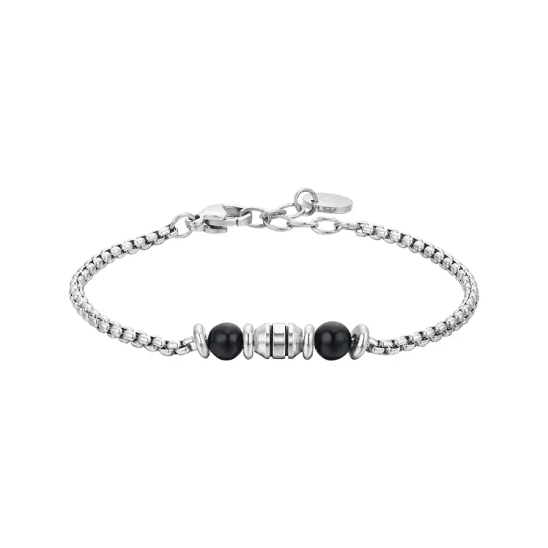 BRACCIALE BAMBINO IN ACCIAIO PIETRE NERE
