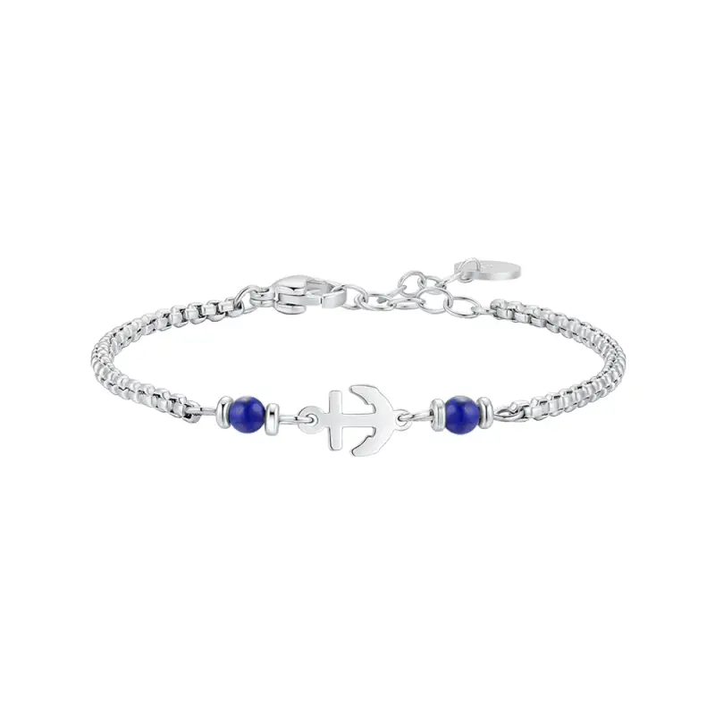 BRACCIALE BAMBINO IN ACCIAO CON ANCORA E PIETRE BLU LAPIS