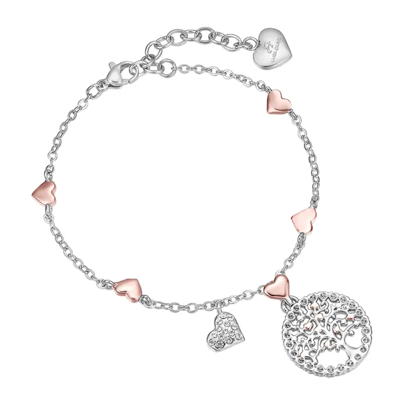 BRACCIALE DONNA IN ACCIAIO ALBERO DELLA VITA CON CIONDOLO E CUORI IN ACCCIAIO IP