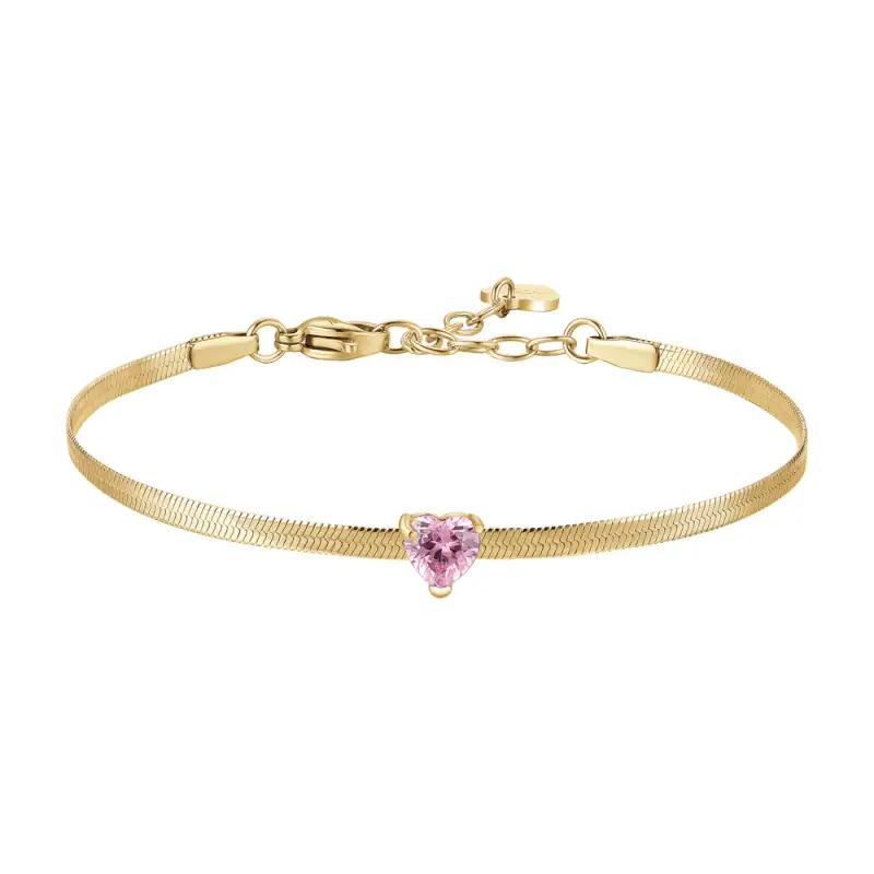 BRACCIALE DONNA IN ACCIAIO COLORE ORO CON ZIRCONE ROSA