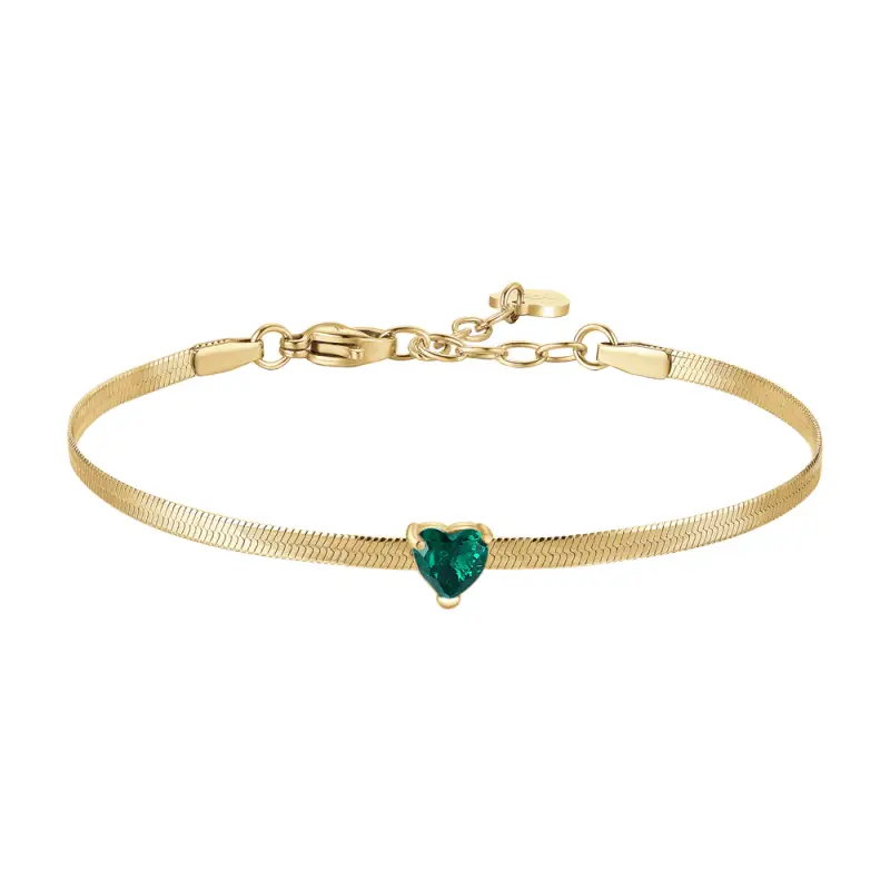 BRACCIALE DONNA IN ACCIAIO COLORE ORO CON ZIRCONE VERDE