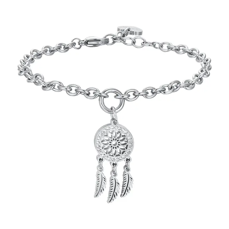 BRACCIALE DONNA IN ACCIAIO CON ACCHIAPPASOGNI CON CRISTALLI BIANCHI