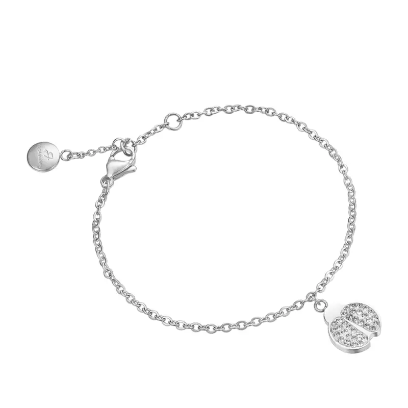 BRACCIALE DONNA IN ACCIAIO CON COCCINELLA E CRISTALLI BIANCHI