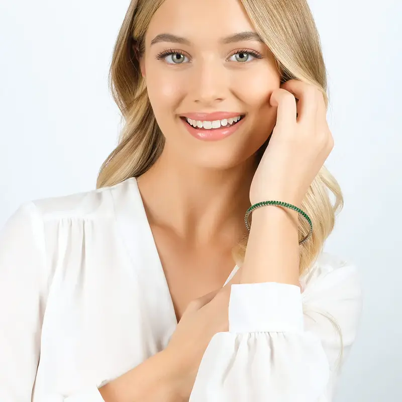 BRACCIALE DONNA IN ACCIAIO CON CRISTALLI VERDI miniatura 3