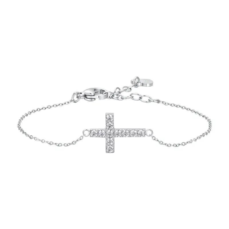 BRACCIALE DONNA IN ACCIAIO CON CROCE E ZIRCONI BIANCHI