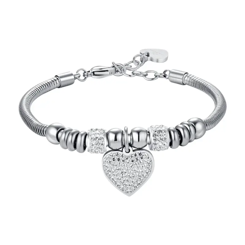 BRACCIALE DONNA IN ACCIAIO CON CUORE CON CRISTALLI BIANCHI