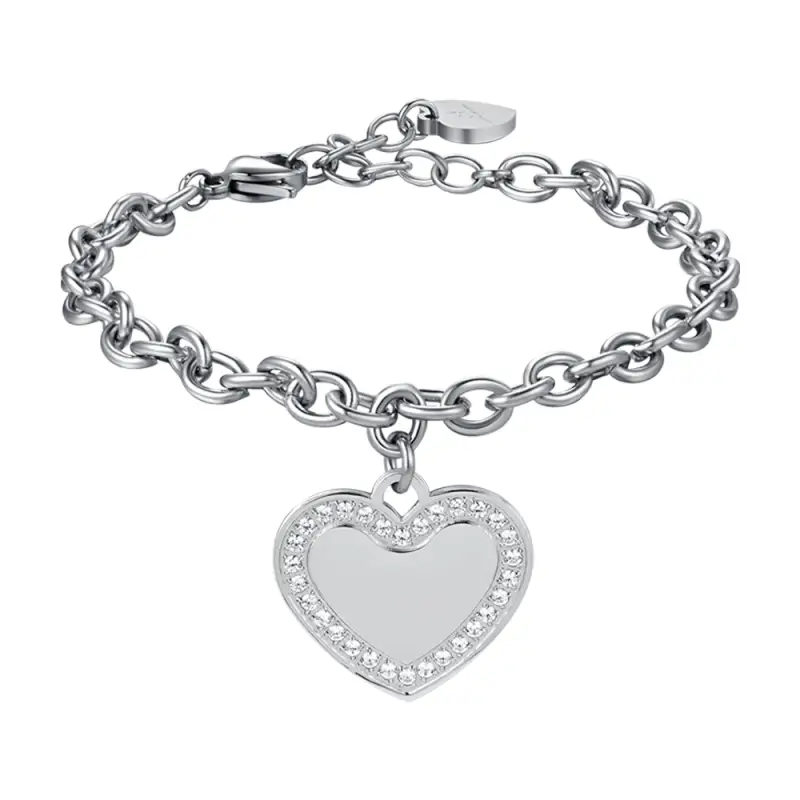 BRACCIALE DONNA IN ACCIAIO CON CUORE CON CRISTALLI BIANCHI