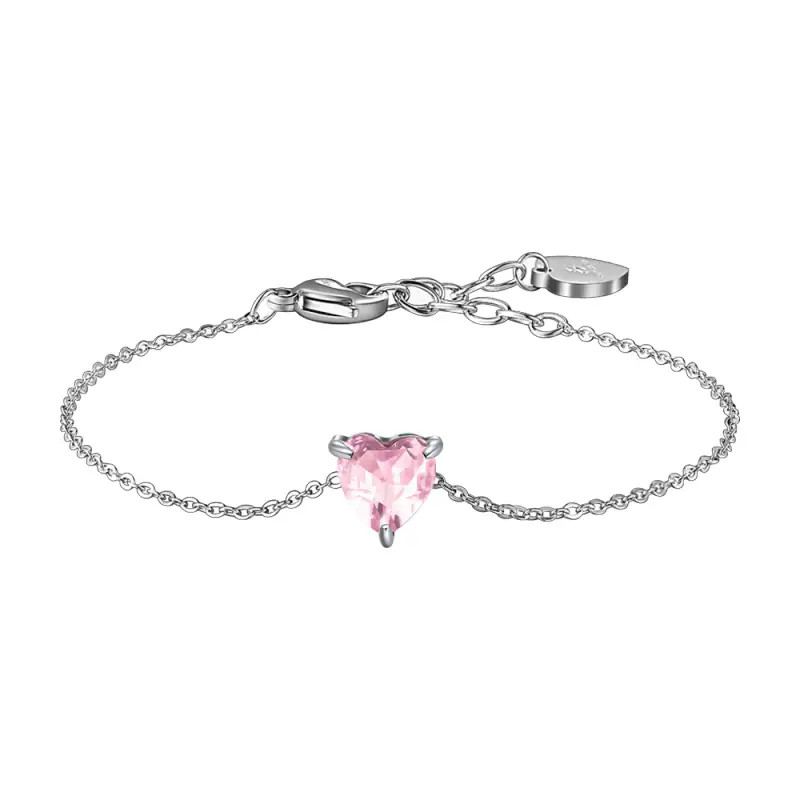 BRACCIALE DONNA IN ACCIAIO CON CUORE CRISTALLO ROSA