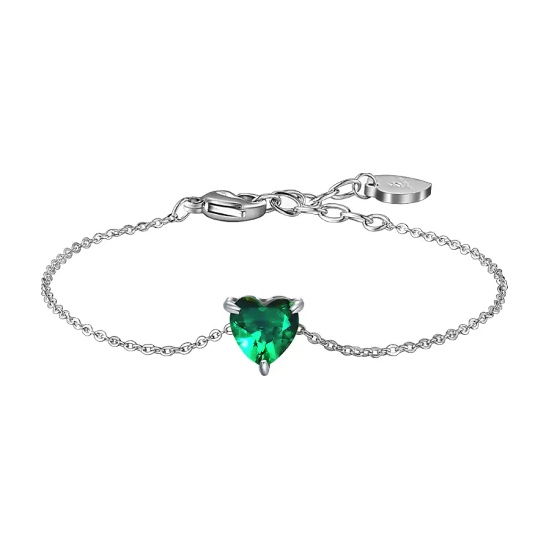 BRACCIALE DONNA IN ACCIAIO CON CUORE CRISTALLO VERDE