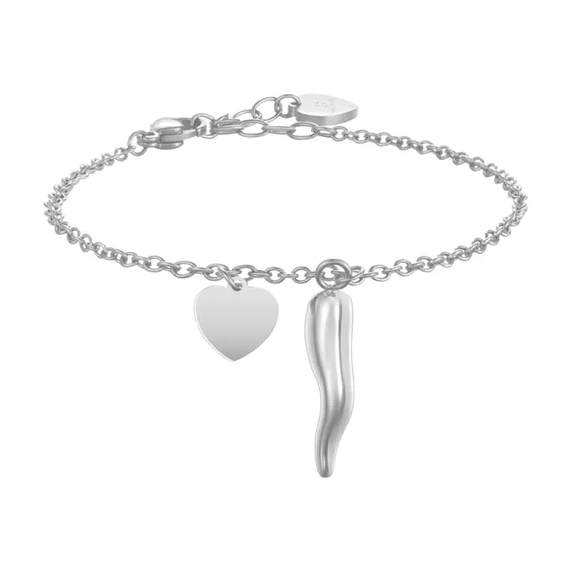 BRACCIALE DONNA IN ACCIAIO CON CUORE E CORNO