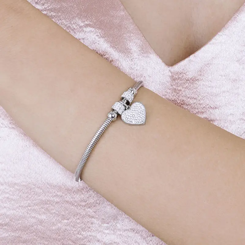 BRACCIALE DONNA IN ACCIAIO CON CUORE E CRISTALLI BIANCHI miniatura 3