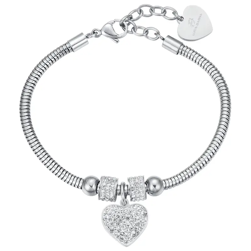 BRACCIALE DONNA IN ACCIAIO CON CUORE E CRISTALLI BIANCHI