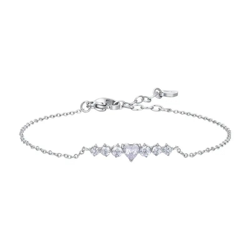 BRACCIALE DONNA IN ACCIAIO CON CUORE E CRISTALLI BIANCHI