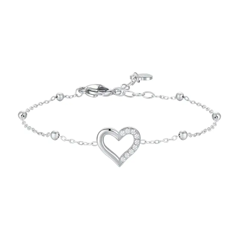 BRACCIALE DONNA IN ACCIAIO CON CUORE E PUNTI LUCE DI ZIRCONE BIANCO