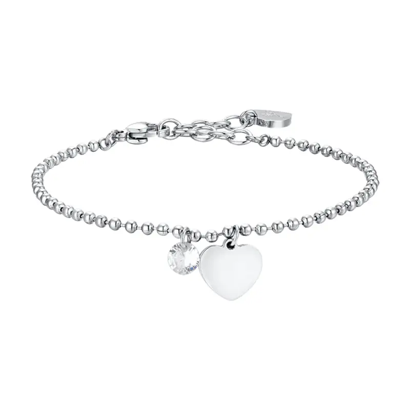 BRACCIALE DONNA IN ACCIAIO CON CUORE E ZIRCONE BIANCO