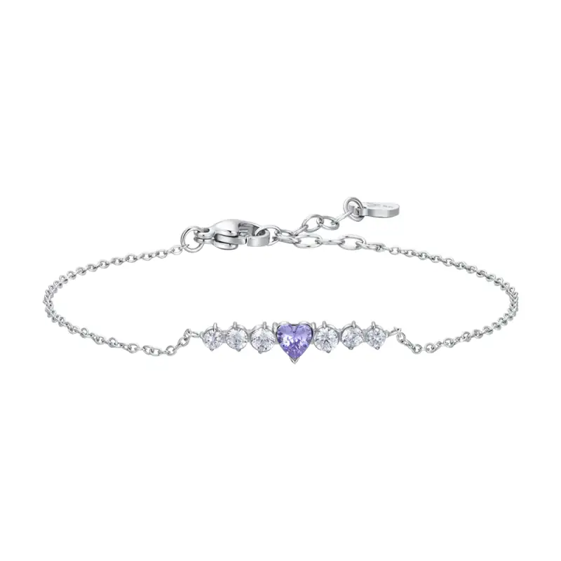 BRACCIALE DONNA IN ACCIAIO CON CUORE VIOLA E CRISTALLI BIANCHI