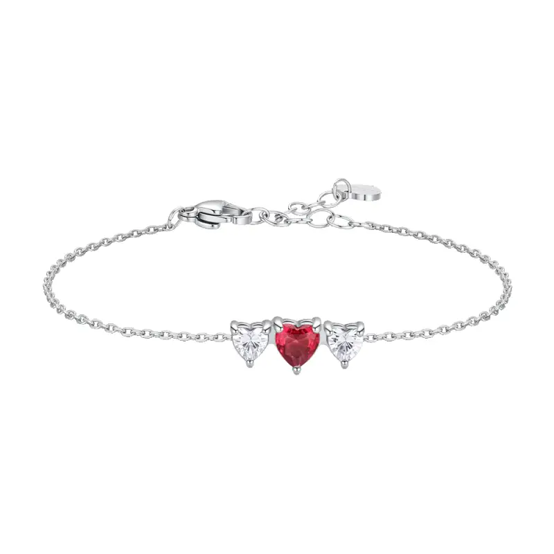 BRACCIALE DONNA IN ACCIAIO CON CUORI CON ZIRCONI BIANCHI E ROSSI