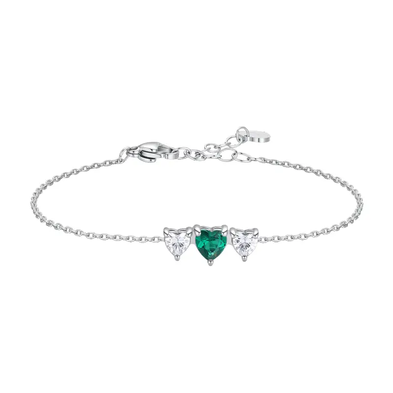 BRACCIALE DONNA IN ACCIAIO CON CUORI CON ZIRCONI BIANCHI E VERDI