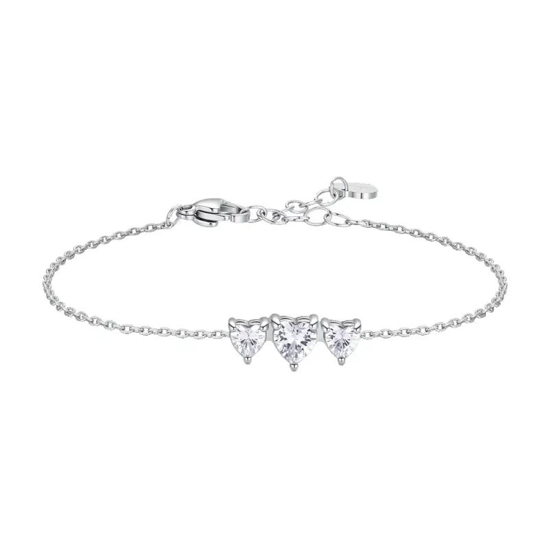BRACCIALE DONNA IN ACCIAIO CON CUORI CON ZIRCONI BIANCHI