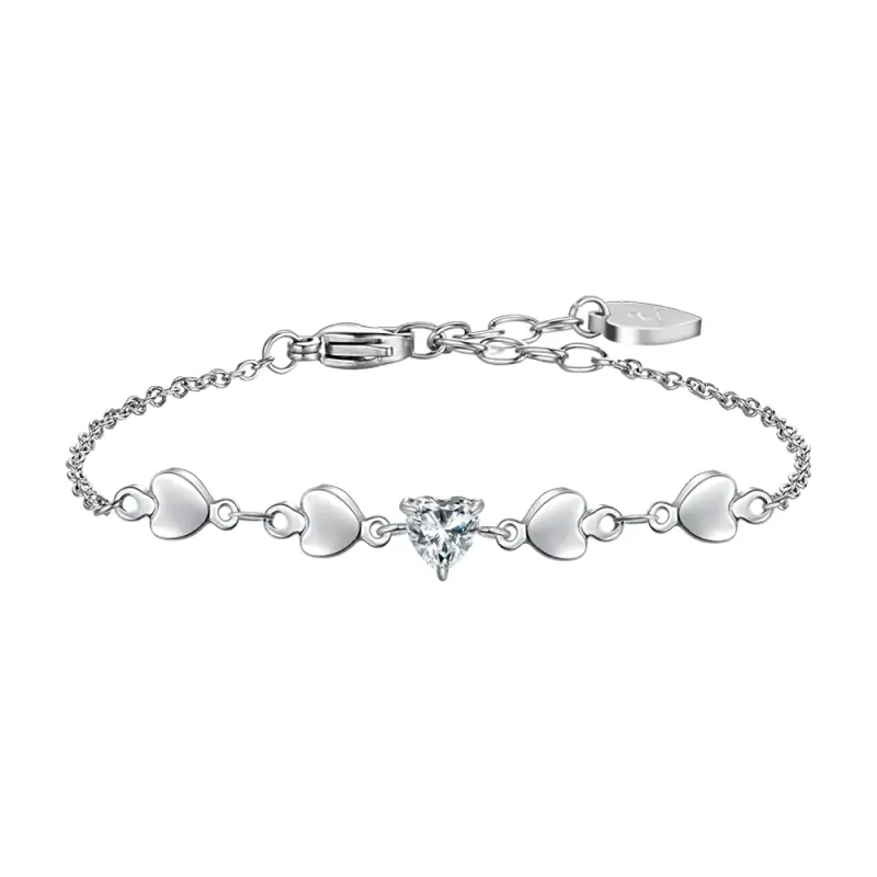 BRACCIALE DONNA IN ACCIAIO CON CUORI E ZIRCONI BIANCHI