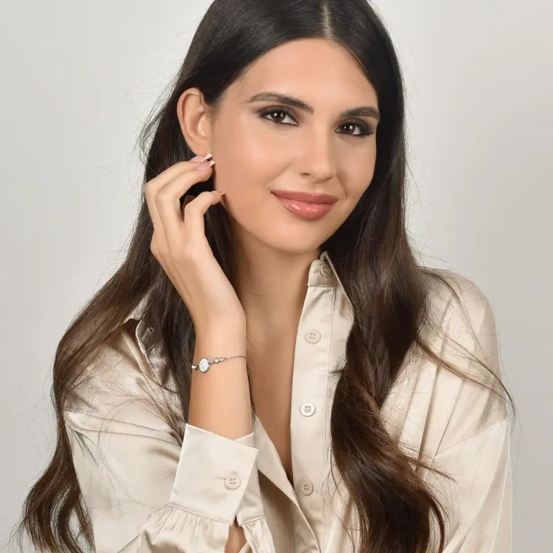 BRACCIALE DONNA IN ACCIAIO CON ELEMENTO CON CRISTALLI BIANCHI miniatura 3