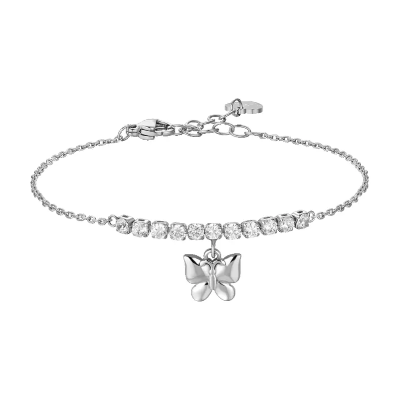 BRACCIALE DONNA IN ACCIAIO CON FARFALLA E ZIRCONI BIANCHI