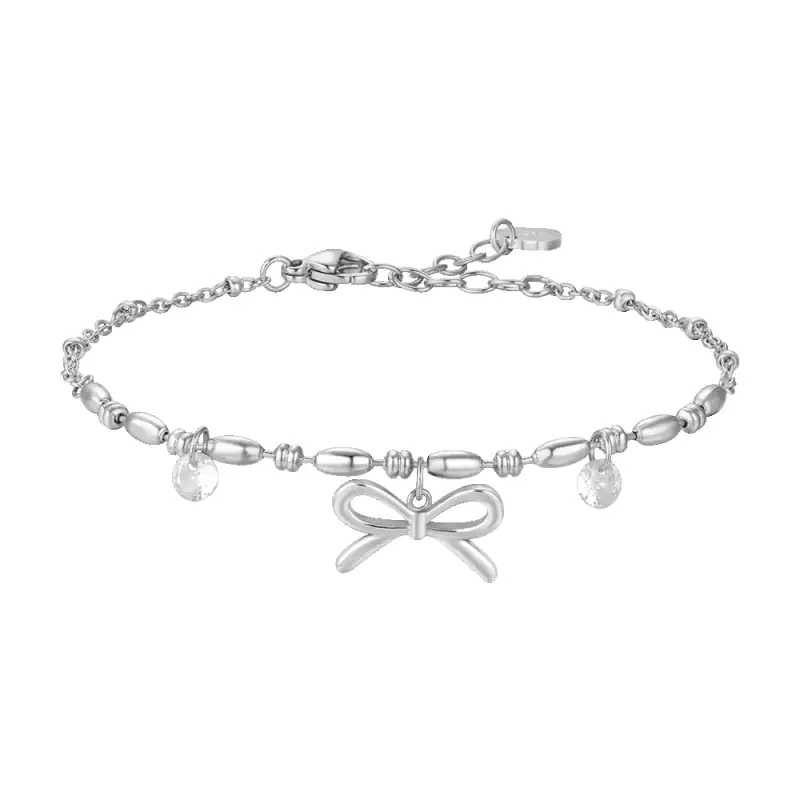 BRACCIALE DONNA IN ACCIAIO CON FIOCCO E ZIRCONI BIANCHI