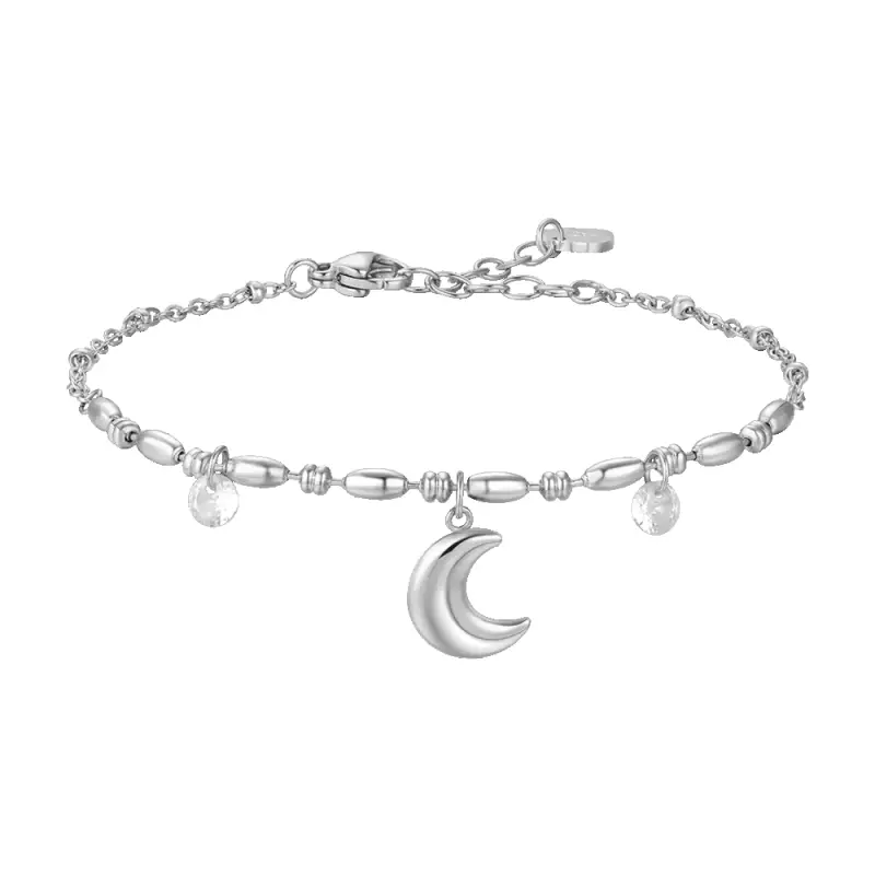 BRACCIALE DONNA IN ACCIAIO CON LUNA E ZIRCONI BIANCHI