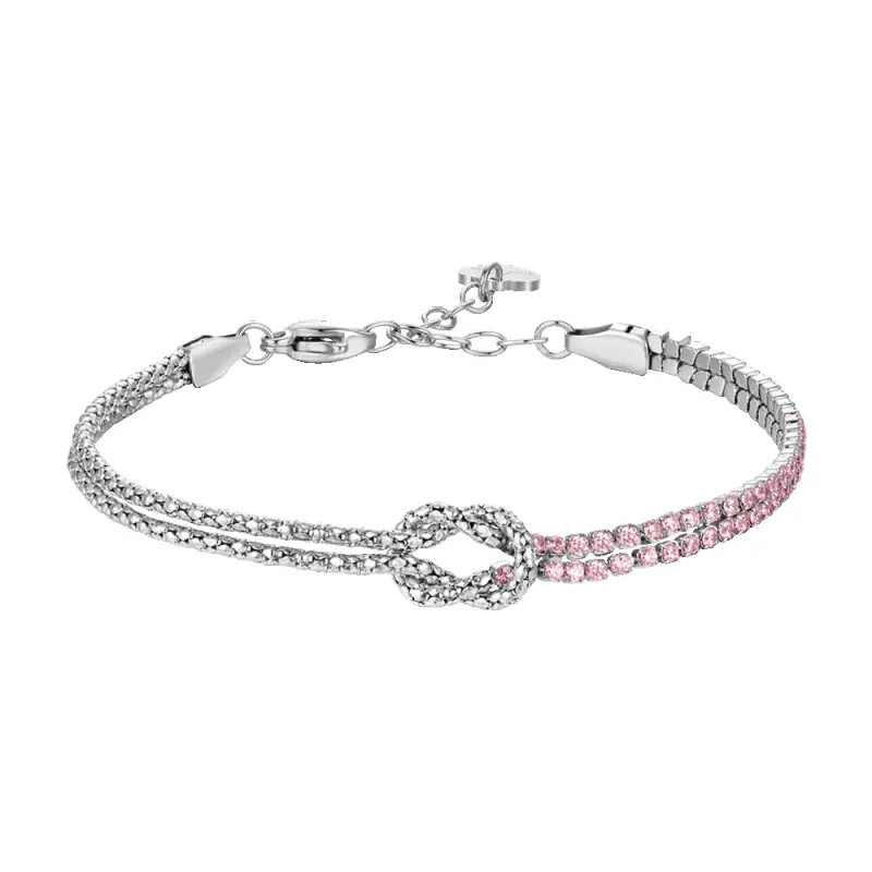 BRACCIALE DONNA IN ACCIAIO CON NODO E ZIRCONI ROSA