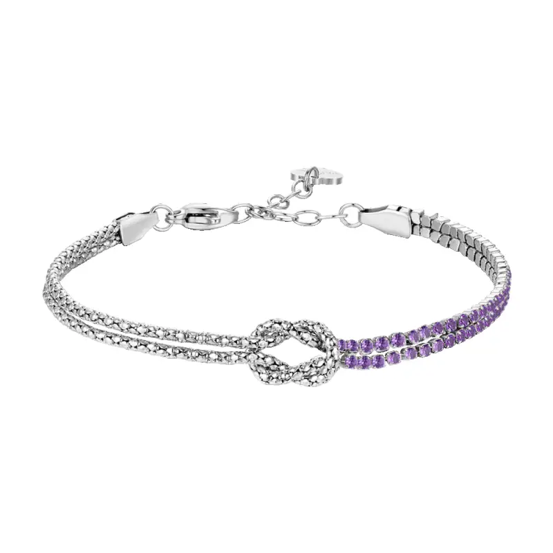 BRACCIALE DONNA IN ACCIAIO CON NODO E ZIRCONI VIOLA