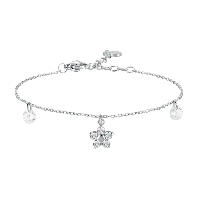 BRACCIALE DONNA IN ACCIAIO CON PENDENTE FIORE E PETALI ZIRCONE BIANCO