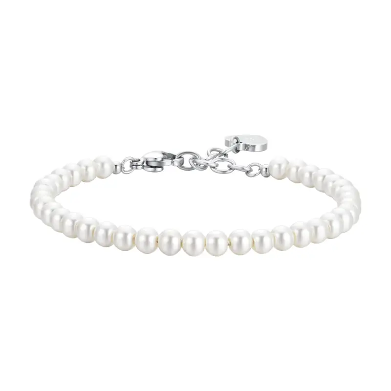 BRACCIALE DONNA IN ACCIAIO CON PERLE BIANCHE