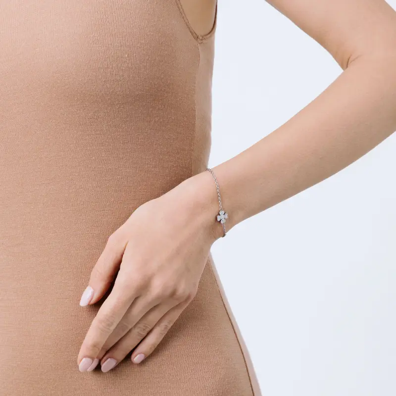 BRACCIALE DONNA IN ACCIAIO CON QUADRIFOGLIO E CRISTALLI miniatura 3